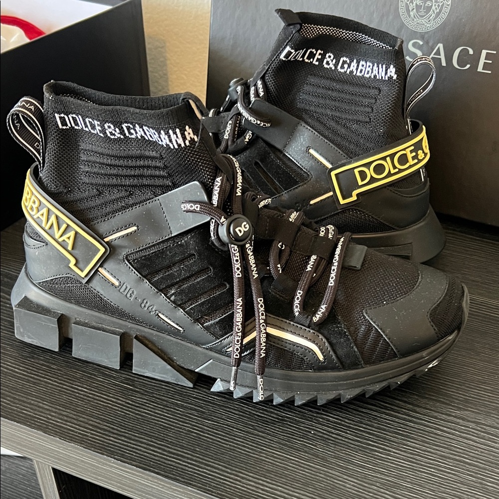 Dolce & Gabbana Black and Yellow High-Top Sneakers